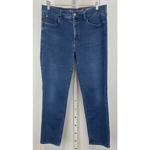 EDDIE BAUER Slightly Curvy High Rise Slim Straight Jeans Cotton Blend Blue 14
